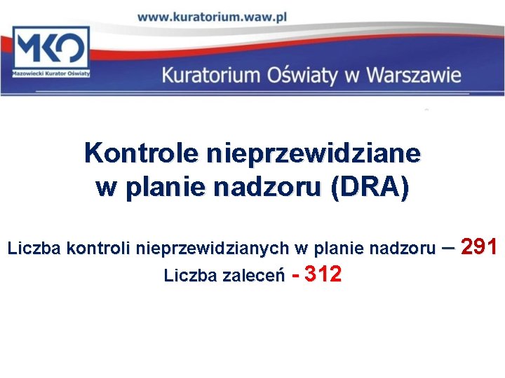 Kontrole nieprzewidziane w planie nadzoru (DRA) Liczba kontroli nieprzewidzianych w planie nadzoru – 291