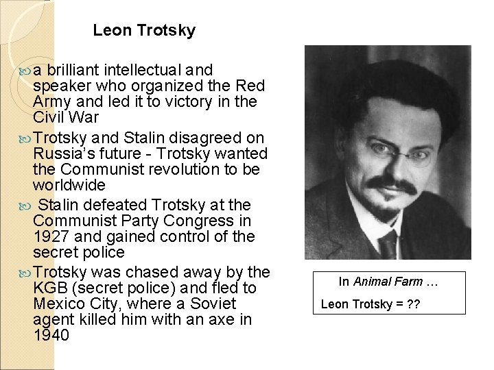 Leon Trotsky a brilliant intellectual and speaker who organized the Red Army and led