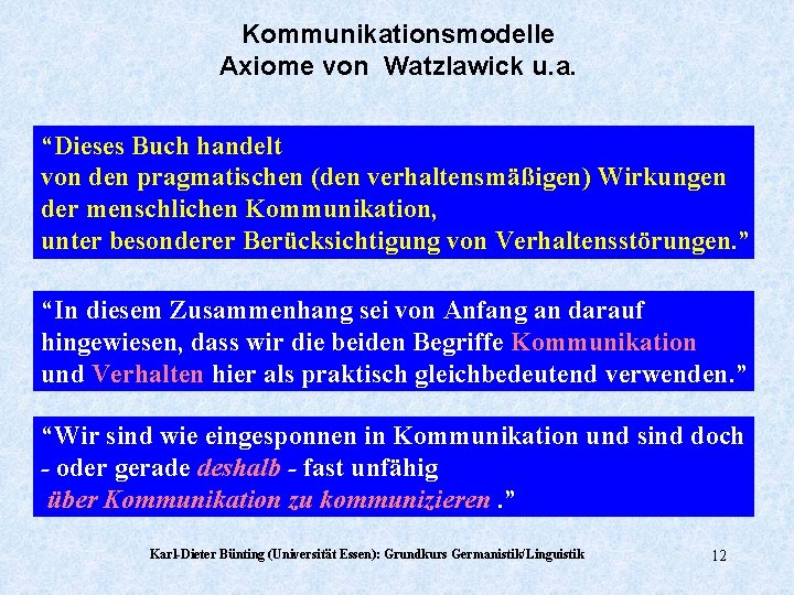 Kommunikationsmodelle Axiome von Watzlawick u. a. “Dieses Buch handelt von den pragmatischen (den verhaltensmäßigen)