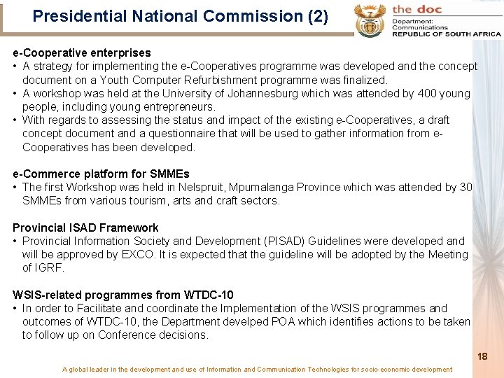 Presidential National Commission (2) e-Cooperative enterprises • A strategy for implementing the e-Cooperatives programme