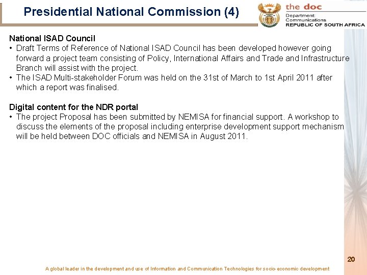 Presidential National Commission (4) National ISAD Council • Draft Terms of Reference of National