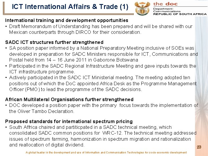 ICT International Affairs & Trade (1) International training and development opportunities • Draft Memorandum