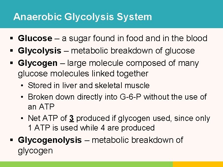 Anaerobic Glycolysis System § Glucose – a sugar found in food and in the Anaerobic Glycolysis System § Glucose – a sugar found in food and in the