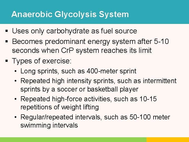Anaerobic Glycolysis System § Uses only carbohydrate as fuel source § Becomes predominant energy Anaerobic Glycolysis System § Uses only carbohydrate as fuel source § Becomes predominant energy