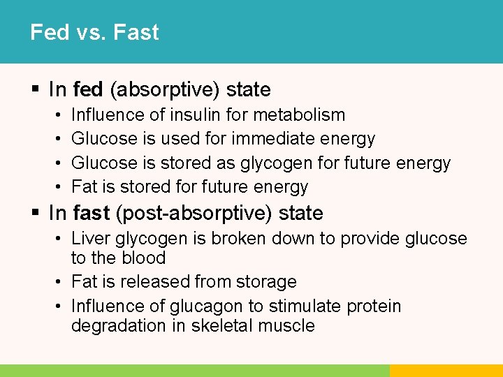 Fed vs. Fast § In fed (absorptive) state • • Influence of insulin for Fed vs. Fast § In fed (absorptive) state • • Influence of insulin for