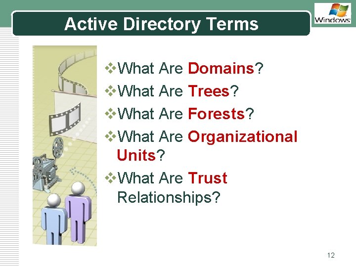 Active Directory Terms LOGO v. What Are Domains? v. What Are Trees? v. What