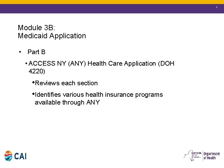 3 Module 3 B: Medicaid Application • Part B • ACCESS NY (ANY) Health