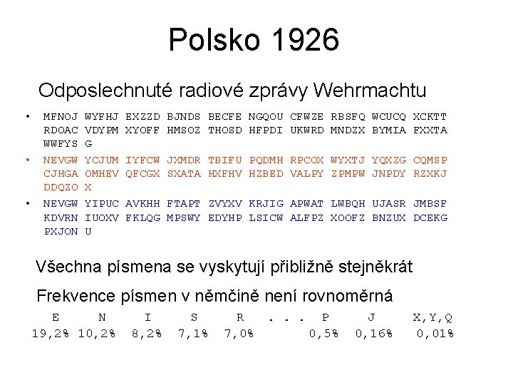 Polsko 1926 Odposlechnuté radiové zprávy Wehrmachtu • • • MFNOJ RDOAC WWFYS NEVGW CJHGA