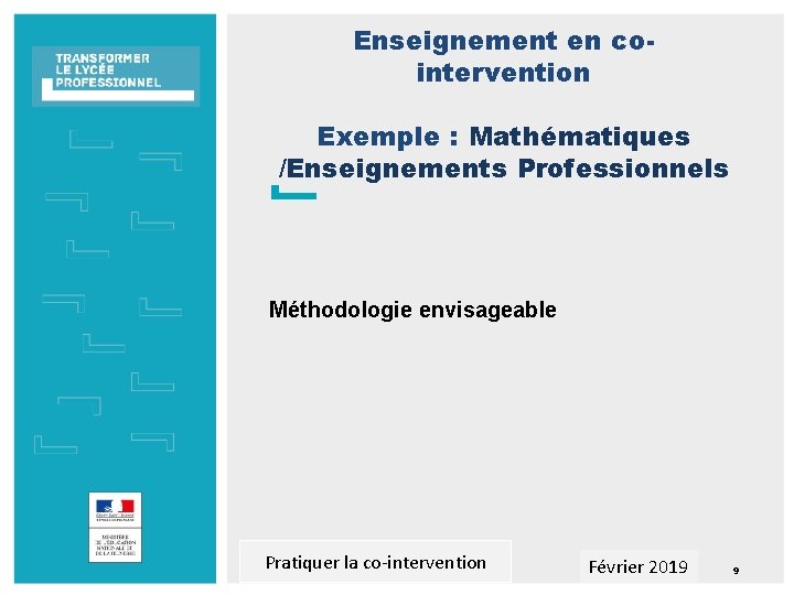 Enseignement en cointervention Exemple : Mathématiques /Enseignements Professionnels Méthodologie envisageable Pratiquer la co-intervention TITRE