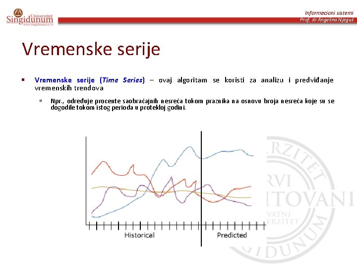 Informacioni sistemi Prof. dr Angelina Njeguš Vremenske serije § Vremenske serije (Time Series) –