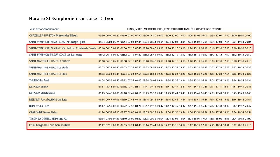 Horaire St Symphorien sur coise => Lyon 
