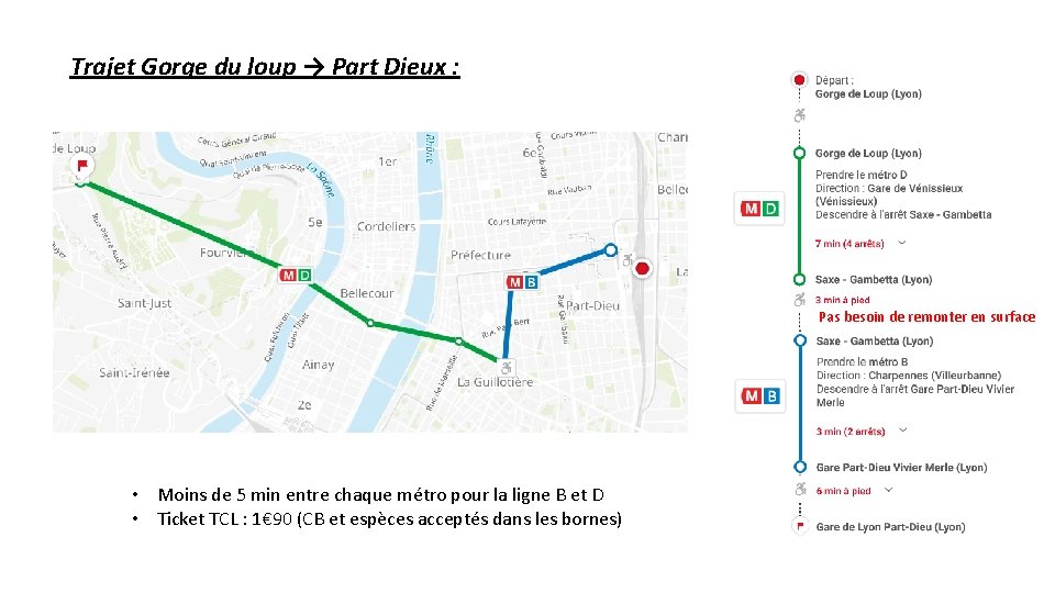 Trajet Gorge du loup → Part Dieux : Pas besoin de remonter en surface