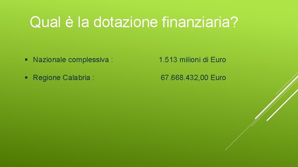 Qual è la dotazione finanziaria? § Nazionale complessiva : 1. 513 milioni di Euro