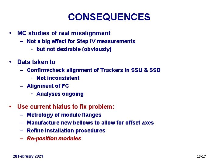 CONSEQUENCES • MC studies of real misalignment – Not a big effect for Step