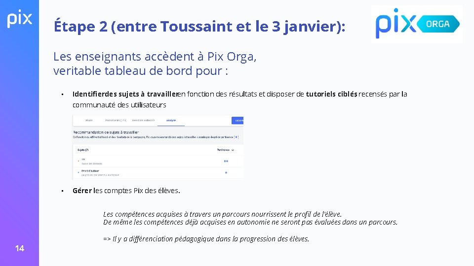 Étape 2 (entre Toussaint et le 3 janvier): Les enseignants accèdent à Pix Orga, Étape 2 (entre Toussaint et le 3 janvier): Les enseignants accèdent à Pix Orga,