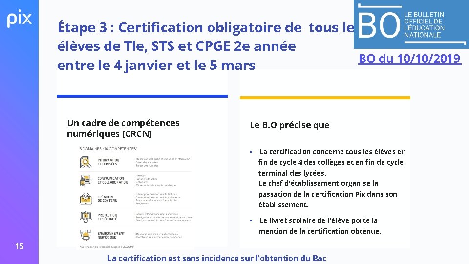 Étape 3 : Certification obligatoire de tous les élèves de Tle, STS et CPGE Étape 3 : Certification obligatoire de tous les élèves de Tle, STS et CPGE