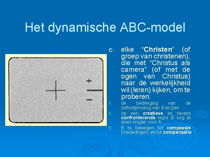 Het dynamische ABC-model C: elke “Christen” (of groep van christenen), die met “Christus als