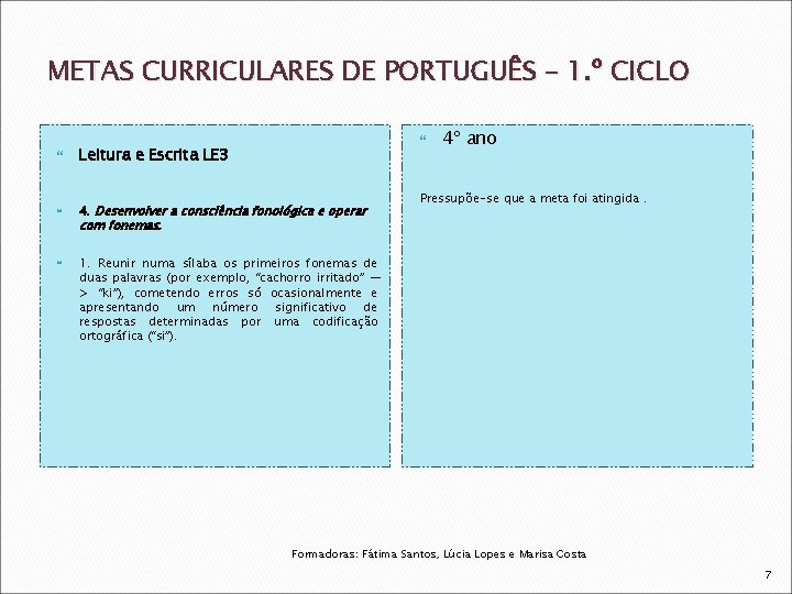 METAS CURRICULARES DE PORTUGUÊS – 1. º CICLO Leitura e Escrita LE 3 4.