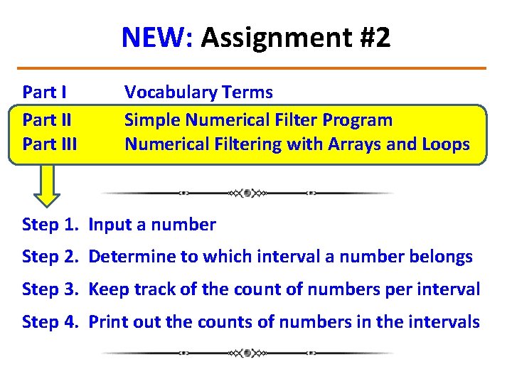 NEW: Assignment #2 Part III Vocabulary Terms Simple Numerical Filter Program Numerical Filtering with