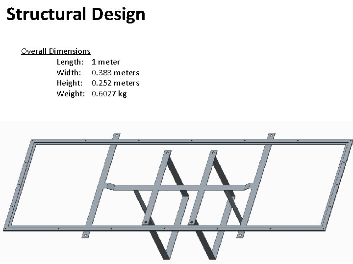 Structural Design Overall Dimensions Length: 1 meter Width: 0. 383 meters Height: 0. 252