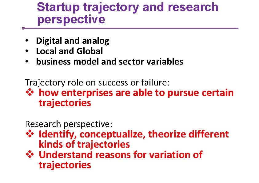 Startup trajectory and research perspective • Digital and analog • Local and Global •