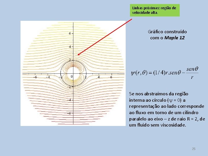 Linhas próximas: região de velocidade alta. Gráfico construído com o Maple 12 Se nos