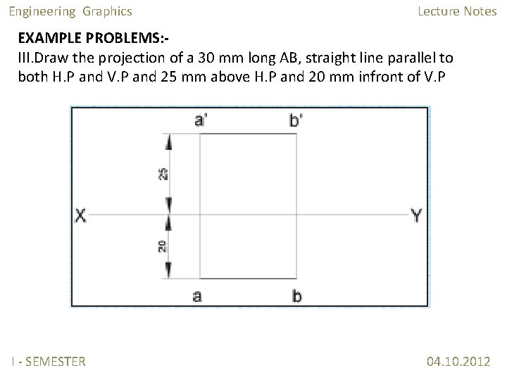 Engineering Graphics Lecture Notes EXAMPLE PROBLEMS: III. Draw the projection of a 30 mm