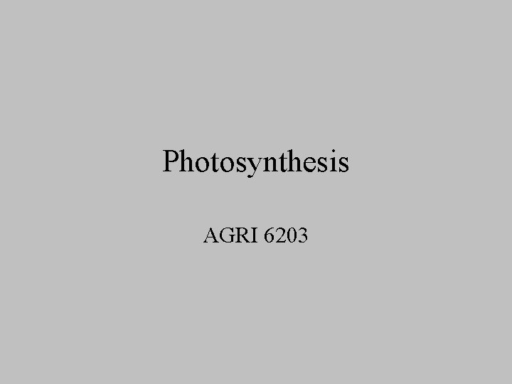 Photosynthesis AGRI 6203 