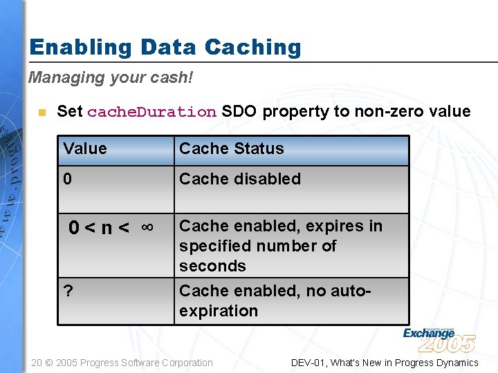 Enabling Data Caching Managing your cash! n Set cache. Duration SDO property to non-zero Enabling Data Caching Managing your cash! n Set cache. Duration SDO property to non-zero