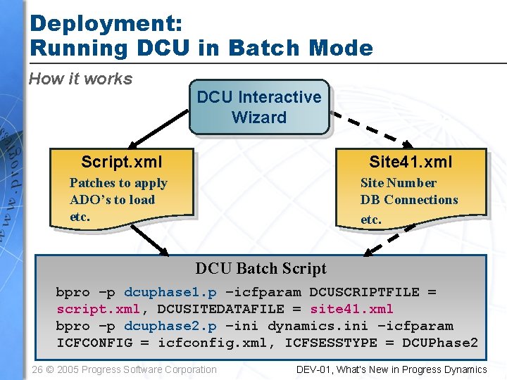 Deployment: Running DCU in Batch Mode How it works DCU Interactive Wizard Script. xml Deployment: Running DCU in Batch Mode How it works DCU Interactive Wizard Script. xml