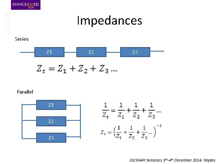 Impedances Series Z 1 Z 2 Z 3 Parallel Z 1 Z 2 Z