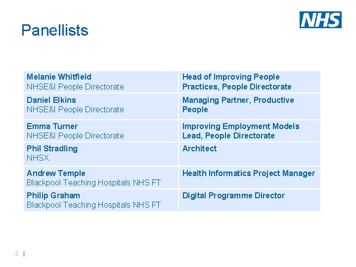 Panellists 2 | Melanie Whitfield NHSE&I People Directorate Head of Improving People Practices, People