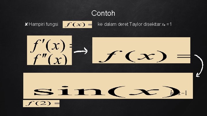 Contoh ✘Hampiri fungsi ke dalam deret Taylor disekitar x 0 =1 