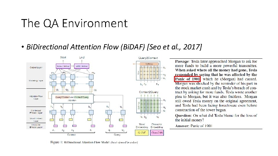 The QA Environment • Bi. Directional Attention Flow (Bi. DAF) [Seo et al. ,