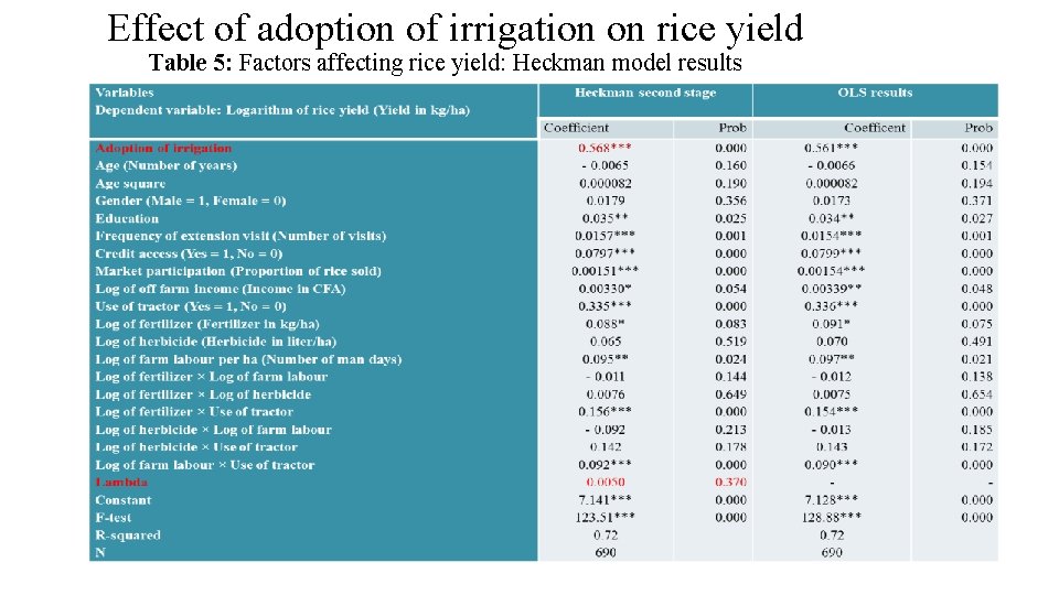 Effect of adoption of irrigation on rice yield