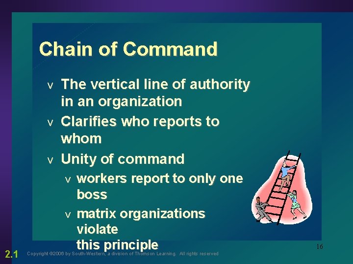 Chain of Command The vertical line of authority in an organization v Clarifies who