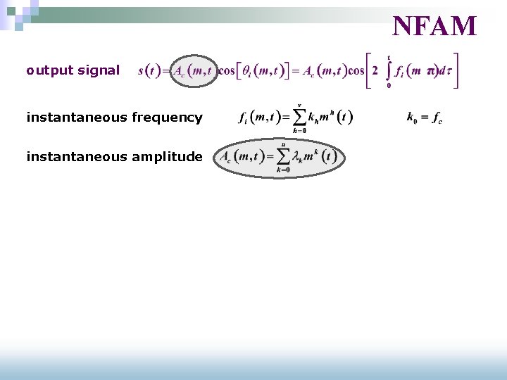 NFAM output signal instantaneous frequency instantaneous amplitude § quantitatively different asymmetric sidebands 