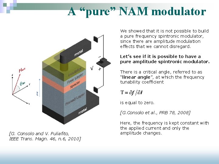 A “pure” NAM modulator We showed that it is not possible to build a