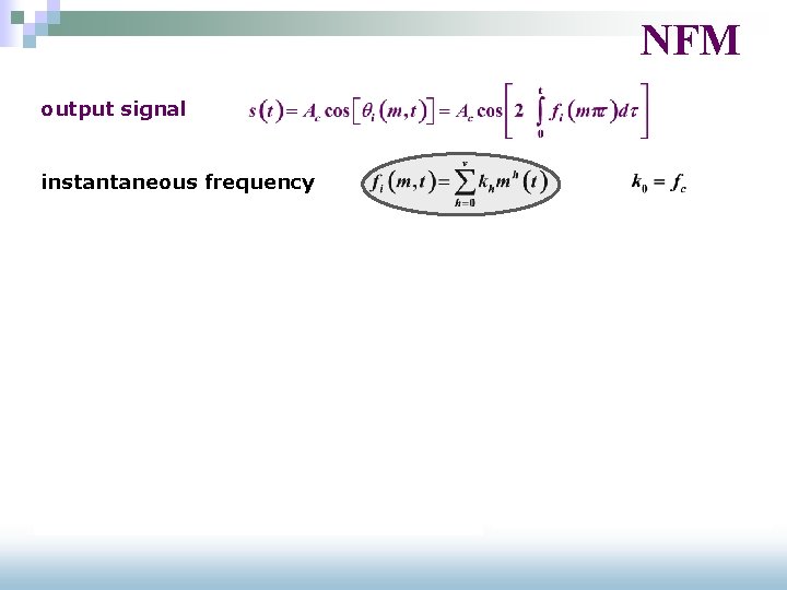 NFM output signal instantaneous frequency § central frequency shift § asymmetric sidebands 