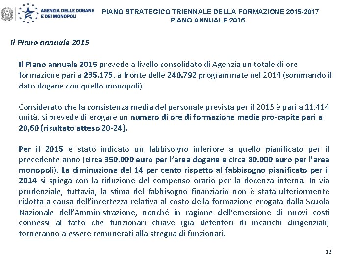 PIANO STRATEGICO TRIENNALE DELLA FORMAZIONE 2015 -2017 PIANO ANNUALE 2015 Il Piano annuale 2015