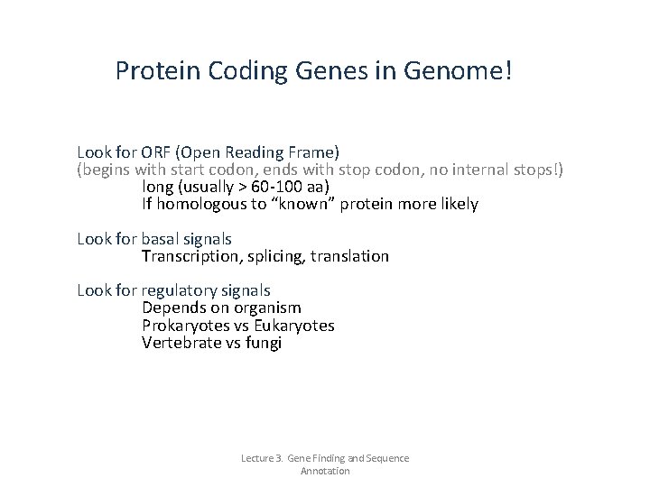 Protein Coding Genes in Genome! Look for ORF (Open Reading Frame) (begins with start