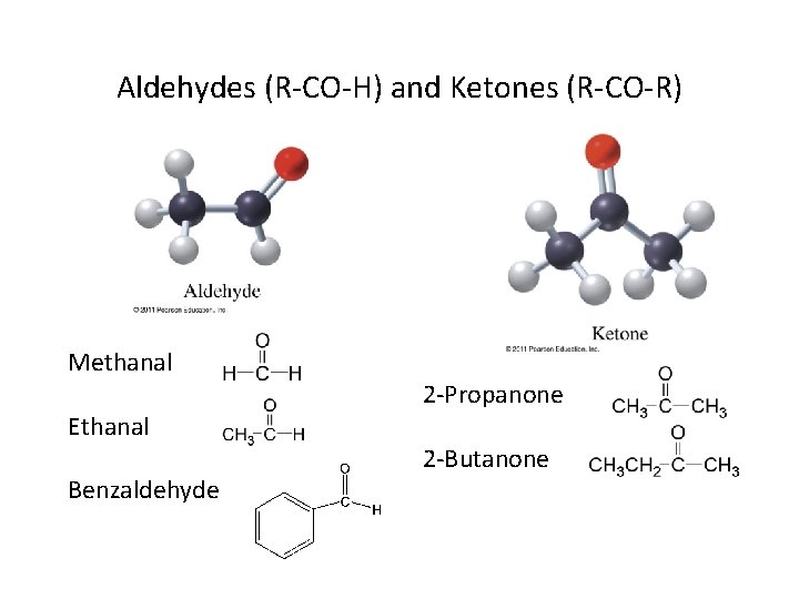 Aldehydes (R-CO-H) and Ketones (R-CO-R) Methanal Ethanal Benzaldehyde 2 -Propanone 2 -Butanone 