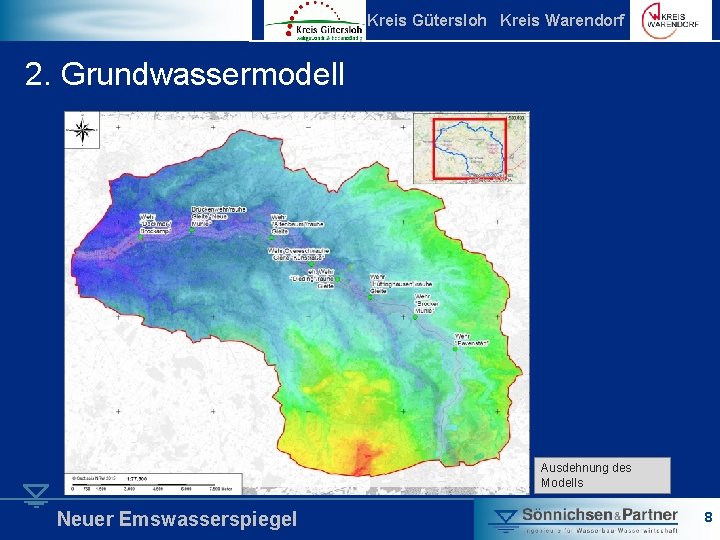 Kreis Gütersloh Kreis Warendorf 2. Grundwassermodell Ausdehnung des Modells Neuer Emswasserspiegel 8 