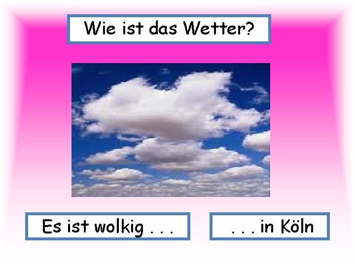 Wie ist das Wetter? Es ist wolkig. . . in Köln 