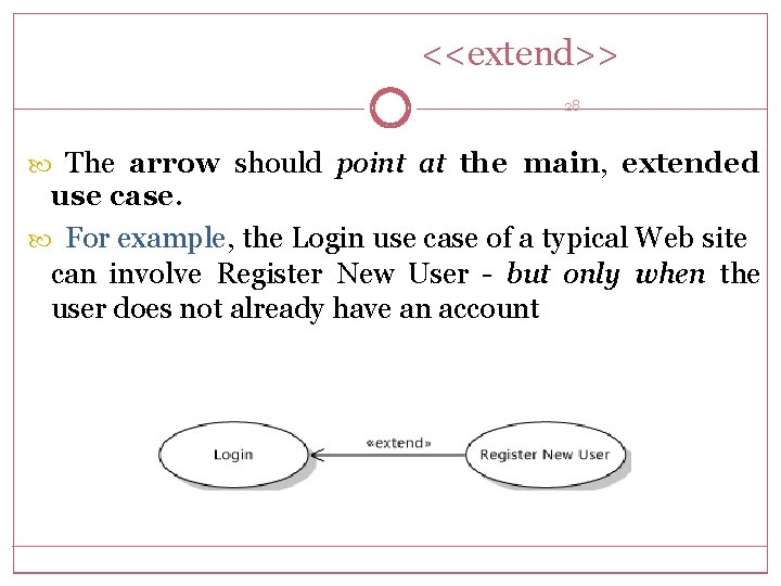 <<extend>> 28 The arrow should point at the main, extended use case. For example,