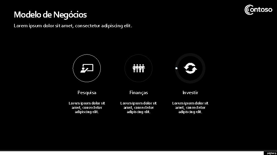 Modelo de Negócios Lorem ipsum dolor sit amet, consectetur adipiscing elit. Pesquisa Finanças Investir Modelo de Negócios Lorem ipsum dolor sit amet, consectetur adipiscing elit. Pesquisa Finanças Investir