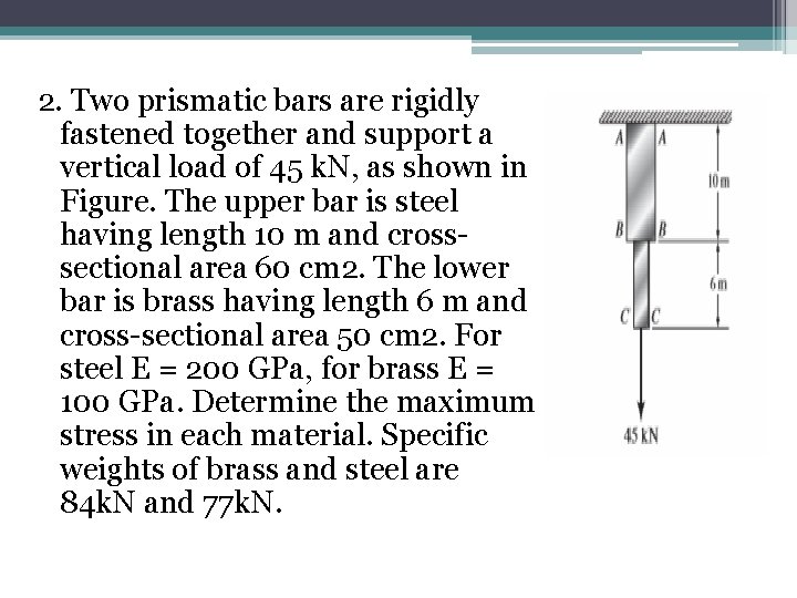 2. Two prismatic bars are rigidly fastened together and support a vertical load of