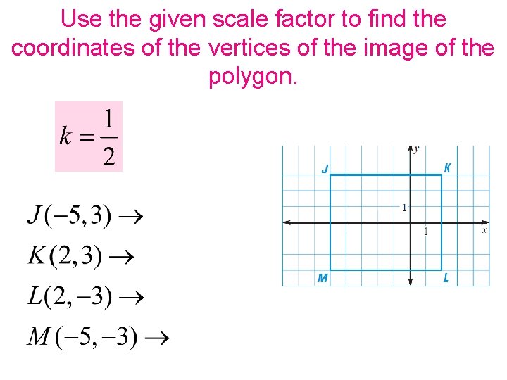 Use the given scale factor to find the coordinates of the vertices of the