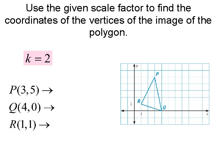 Use the given scale factor to find the coordinates of the vertices of the
