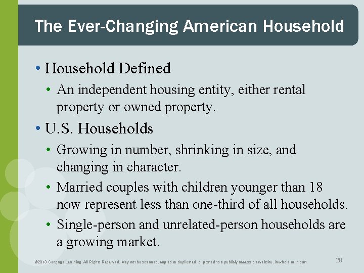 The Ever-Changing American Household • Household Defined • An independent housing entity, either rental